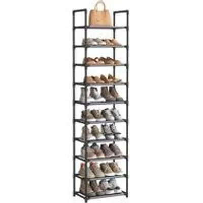 Productafbeelding van Famanu schoenenrek met 10 vakken - Grijs, smal, 28 x 45 x 173 cm