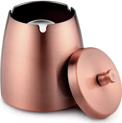 Produktbild von Windaschenbecher mit Deckel Edelstahl XL Aschenbecher Wind- und regensicher für Outdoor & Indoor Kupfer