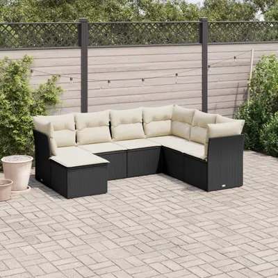 Produktbild von 7-tlg. Garten-Sofagarnitur - mit Kissen Schwarz Poly Rattan - Gartenmöbelset 3249825