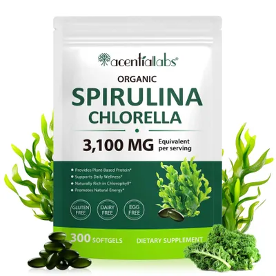 Produktbild von Spirulina Chlorella 3100 mg Vegan – 300 Kapseln – Algen Nahrungsergänzung