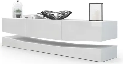 Produktbild von Vladon Lowboard City,  Germany, TV-Kommode mit Sockelelement, 1 offenem Fach und 3 Schubkästen, Weiß matt/Weiß Hochglanz (178 x variabel x 39 cm)