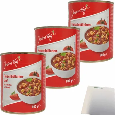 Produktbild von Jeden Tag Fleischbällchen-Topf mit Tomaten und Nudeln 3er Pack (3x800g Dose) + usy Block