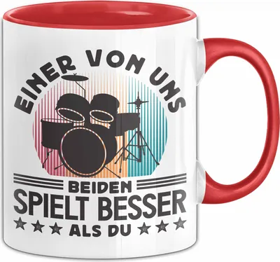 Produktbild von Schlagzeug Tasse Geschenk Spruch Für Clarinetten-Spieler Einer Von Uns Beiden Spielt Besser Als Du Becher (Rot)