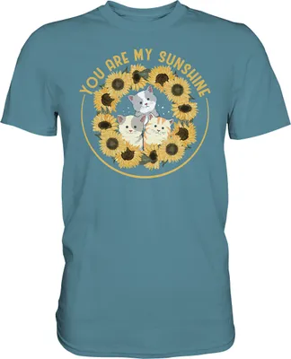 Produktbild von Katzen Sonnenblumen T-Shirt Gärtner Geschenk Garten – Stone Blue / XL