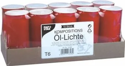 Produktbild von 10 Kompositions-Öl-Lichte T6 Ø 6,8 cm · 14,2 cm rote Hülle