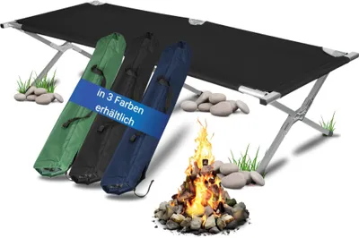 Produktbild von Feldbett klappbar fürs Camping - Bett ist leicht, stabil & schnell aufzubauen - Tragelast bis 130 kg - Gästebett & Camping Liege inkl. Tragetasche Schwarz