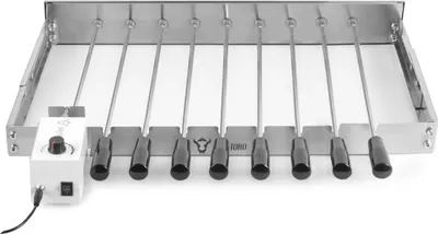 Produktbild von BBQ-Toro Edelstahl Grillaufsatz mit 9 Spießen | 56 x 26-40 cm | Motor links