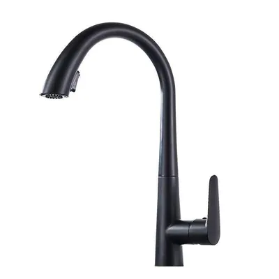 Immagine prodotto di Rubinetto da cucina estraibile, orientabile a 360°, acciaio inossidabile spazzolato, due modalità di getto, valvola in Vetroceramica, miscelatore monocomando, adatto all'alta pressione, nero