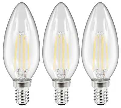 Produktbild von 3er-Sparpack LED Filament Set McShine, 3x Kerzenlampe, E14, 4W, 360 lm, warmweiß, klar