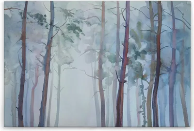 Produktbild von Leinwandbild Bäume 60 x 90 cm - Wandbild Wald Blau Grün Natur - Keilrahmen Wohnzimmerdeko Wanddeko Wandgemälde