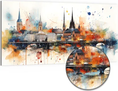 Produktbild von DEQORI Hybrid Leinwand Bild 100x50 cm 'Bunter Stadtzauber' Wandbild Glas flach modern