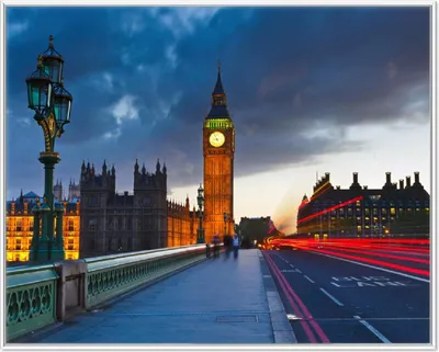 Produktbild von Wallario Wandbild London- Big Ben bei Nacht, Größe: 40,30 x 50,30 cm, Poster mit weißem Aluminiumrahmen