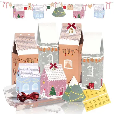 Productafbeelding van Adventskalender om zelf te vullen, 24 stuks, doe-het-zelf kerstkalender met cadeaudoosjes en linten