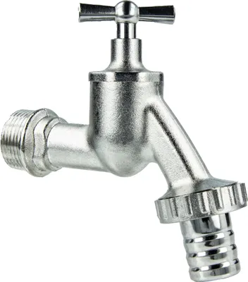 Produktbild von tecuro Auslaufventil 3/4 Zoll, Knebeloberteil, Schlauchtülle - Messing mattverchromt