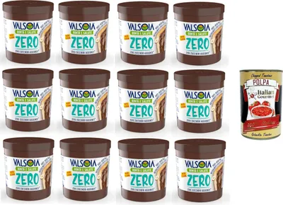 Produktbild von Valsoia - Hazelnut Plant Cream with Cocoa and Oats, 100% Plant-Based, Gluten and Palm Oil Free, Naturally Lactose Free, Ideal for Vegans, No Added Sugar, 12 x 200g + Italian Gourmet polpa 400g