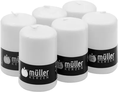 Immagine prodotto di Müller Candles Set di 6 candele a colonna bianche - Durata di combustione 35 ore - 68x110 mm - Senza gocciolamento - Senza profumo -  RAL