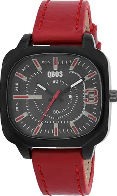 Produktbild von QBOS Herrenuhr, Kunstleder Armband, Metall, schwarzes Gehäuse