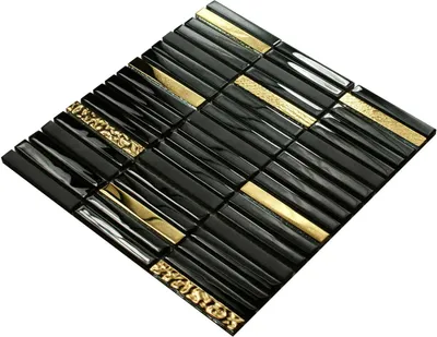 Produktbild von Schwarzgoldenes Glasmosaik „ALISEDA VOLCANO“, schwarz-goldene dekorative Wandfliese, schwarze Mosaikfliese