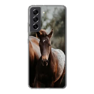 Produktbild von MuchoWow® Handyhülle Schutzhülle Hülle für Samsung Galaxy S21 FE Pferde - Wald - Berge Silikon Softcase Handy Hülle - Mobiltelefonhülle