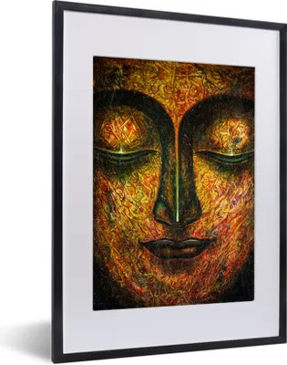 Produktbild von MuchoWow® MuchoWow® Gerahmtes Poster Buddha - Gesicht - Orange 30x40 cm - Poster mit zchwarzem Bilderrahmen - Wandposter Schlafzimmer