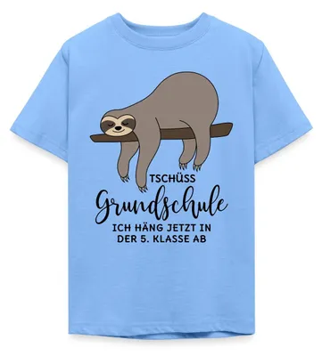 Produktbild von Spreadshirt Abschluss Tschüss Grundschule 5. Klasse Faultier Teenager T-Shirt, 134/146 (9-11 Jahre), Himmelblau