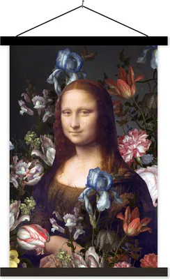 Produktbild von MuchoWow® Textilposter Mona Lisa - Leonardo da Vinci - Blumen 60x90 cm mit schwarzem Rahmen - Poster Wohnzimmer