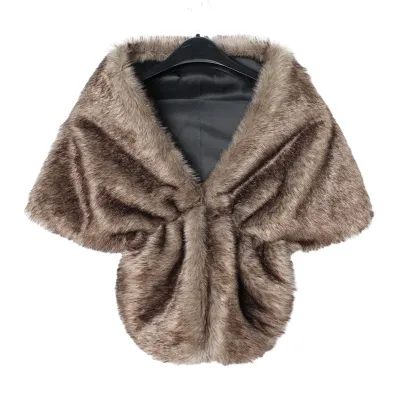 Produktbild von Frauen Herbst Winter Künstliche Pelz Schal Einfarbig Verdickt Warm Coldproof Cape-Mantel Formale Party Schal-Braun