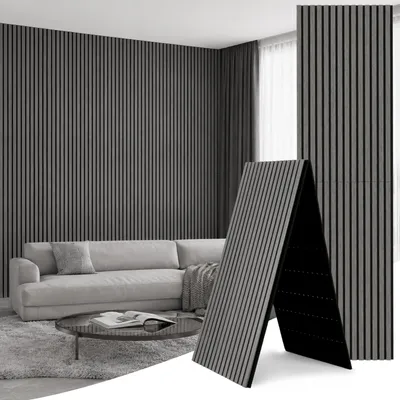 Immagine prodotto di Pannello acustico ISOISL in legno, 240x60 cm, pieghevole, con lamelle in legno, feltro color argento, pannello murale, parete a lamelle, rivestimento murale, isolamento acustico, 1 pezzo