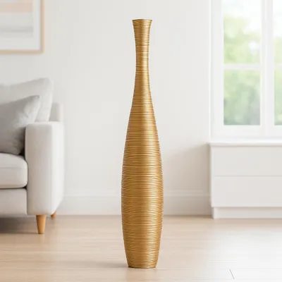 Produktbild von Leewadee Hohe Bodenvase 105 cm aus Mangoholz in gold