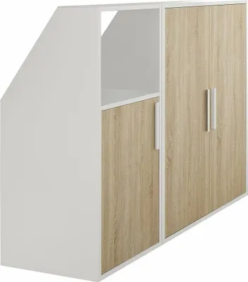 Produktbild von Schräger 3-türiger Schrank mit 1 Nische - Weiß und natur - ADEZIO