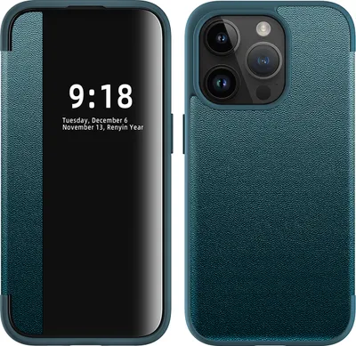 Produktbild von iPhone 15 Pro Max Hülle, Schlank Kunstleder Klapp Ledertasche Schutzhülle für iPhone 15 Pro Max Grün