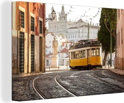 Produktbild von MuchoWow® - Leinwandbilder - Straße - Portugal - Lissabon, Wandbild, Wanddeko Bilder Wohnzimmer, 120x80cm