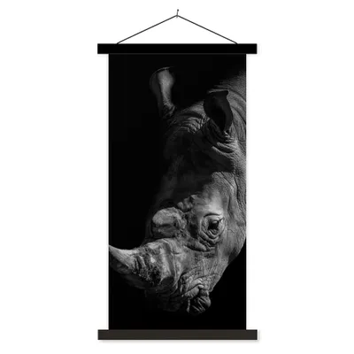 Produktbild von MuchoWow® Textilposter Nashorn - Wildtier - Porträt 60x120 cm mit schwarzem Rahmen - Magnete