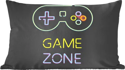Produktbild von MuchoWow® Zierkissen Sofakissen Wohnzimmer Dekokissen 50x30 cm Controller - Spiel - Neon - Schwarz - Zitate - Spielzone - Wohnzimmerdekoration - Polster mit Photo