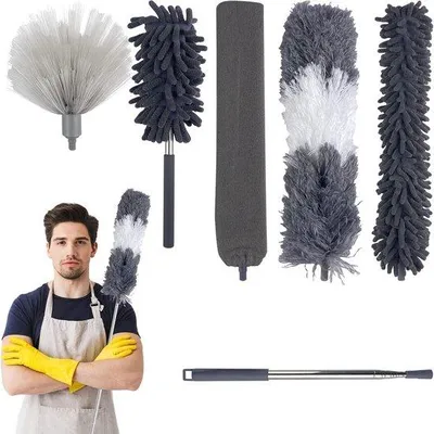 Produktbild von Teleskop-Staubwedel – Set von 6 | Mikrofaser Staubwischer mit Flexibler Kopf | Ausziehbar bis 250 cm | Waschbare Staubtücher für Decken &