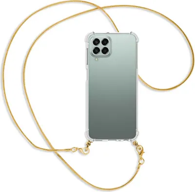 Produktbild von Handykette Backcover-Schutzhülle mit Band (Metall goldfarben) für Samsung Galaxy M33 - goldfarbene Kette Snake