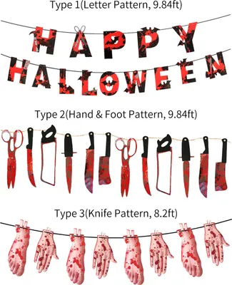 Obrázek produktu pro 10FT Happy Halloween Bloody Banner Strašidelný závěsný banner Halloween Bloody Garland Banner pro Halloween Party Decorations Zombie Party Supplies