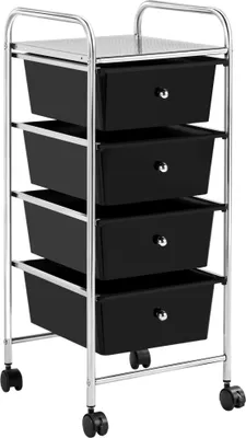 Produktbild von Yaheetech Badrollwagen Badezimmerwagen Rollcontainer mit 4 stapelbaren Schubladen, Rollwagen aus Metall und Kunststoff, Schubladenwagen für Küche Bad Büro Schlafzimmer Schwarz