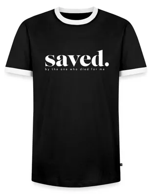 Produktbild von Spreadshirt Saved By Jesus Gott Religion Christus Christ Männer Kontrast T-Shirt, XXL, Schwarz/Weiß