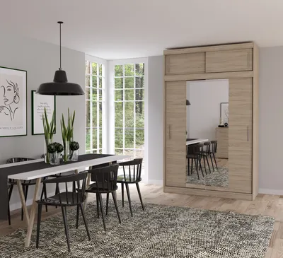 Image de Armoire à portes coulissantes Armoire avec miroirs 150cm et rehausse 150/45/61cm Sonoma/Sonoma Vista 01