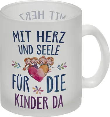 Produktbild von Mit Herz für Kinder da Glas Tasse Herz Umarmt Kinder
