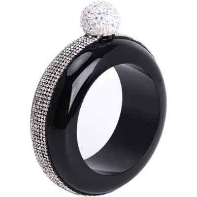 Produktbild von Likörflasche für Damen mit Trichter – Edelstahl-Armreif, Armband, versteckter Flachmann-Set, Weinflasche, Handgelenkschmuck,Diamant-Schwarz