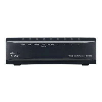 Produktbild von Cisco RV042G, 10,100,1000 Mbit/s, 10/100/1000Base-T(X), IEEE 802.3,IEEE 802.3u, RIP-1,RIP-2,RIPng, SNMP, HTTP, HTTPS, PPTP, L2TP, IPSec, PPPoE, DHCP