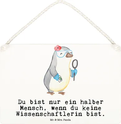 Produktbild von Mr. & Mrs. Panda Schild Wissenschaftlerin Herz DIN A6 - Weiß - Geschenk, Türschild, kleine aufmerksamkeit, wandtafel, Spruch, holzbild, Universität, Witzig, Wandbild Holz