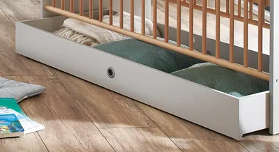 Produktbild von Bettschubkasten für Babybett, 137 x 63 cm, Lichtgrau, mit Rollen, Stauraum unter Kinderbett