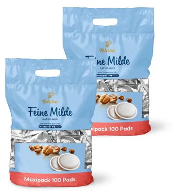 Produktbild von Tchibo Kaffeepads Vorratspack Maxipack, Feine Milde, 200 Stück – 2x 100 Pads (Kaffee, mild mit sanften Röstaromen), nachhaltig, geeignet für Senseo Maschinen