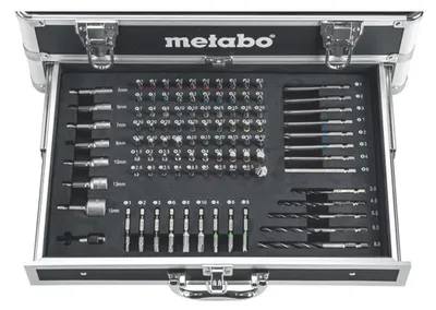 Produktbild von Metabo BS 18 SET Profi-Akku-Bohrmaschine, 2 Ah Akkukapazität, 18 V Akkuspannung, 20 mm Bohrleistung in Stahl, variable Geschwindigkeit, inklusive 2 Lithium-Ionen-Akkus und Ladegerät