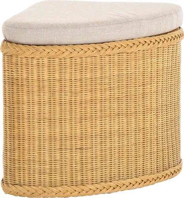 Produktbild von KRINES HOME Rattan Wäschekorb Wäschetruhe Sitz gepolstert Honig, Flur-Bank Aufbewahrungsbox mit Deckel Bad-Hocker Sitzhocker Wäschesammler Sitz-Truhe Natur (Honig, Eckform)