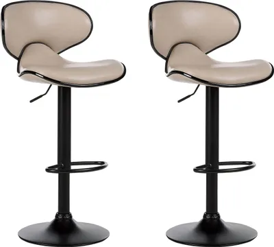 Produktbild von BELIANI Barhocker Hellbeige Kunstleder Höhenverstellbar Drehbar mit Hoher Rückenlehne Schwarzes Metallgestell Fußstütze Modern Kücheninsel Küchenbar