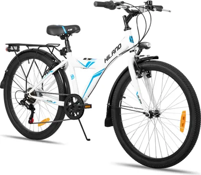 Produktbild von HILAND Rocket 24 Zoll Kinderfahrrad Mountainbike Kinder MTB für Jungen und Mädchen mit Shimano 6 Gang Schaltung Licht Gepäckträger, Weiß